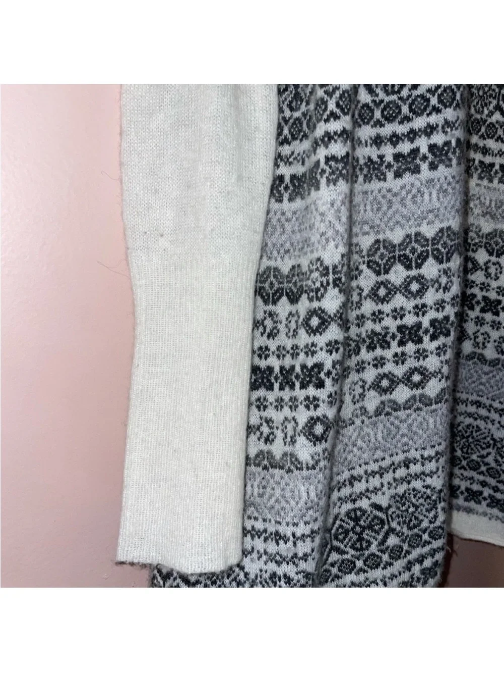 Free People Black White Angora Wool Nordic Fair Sweater Button Size S